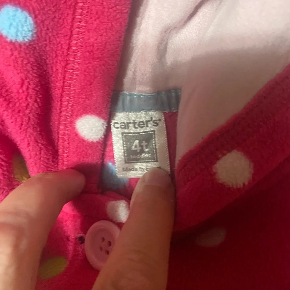 Carter's Fuchsia Polka Dot Button-Up Fleece Hoodie‎